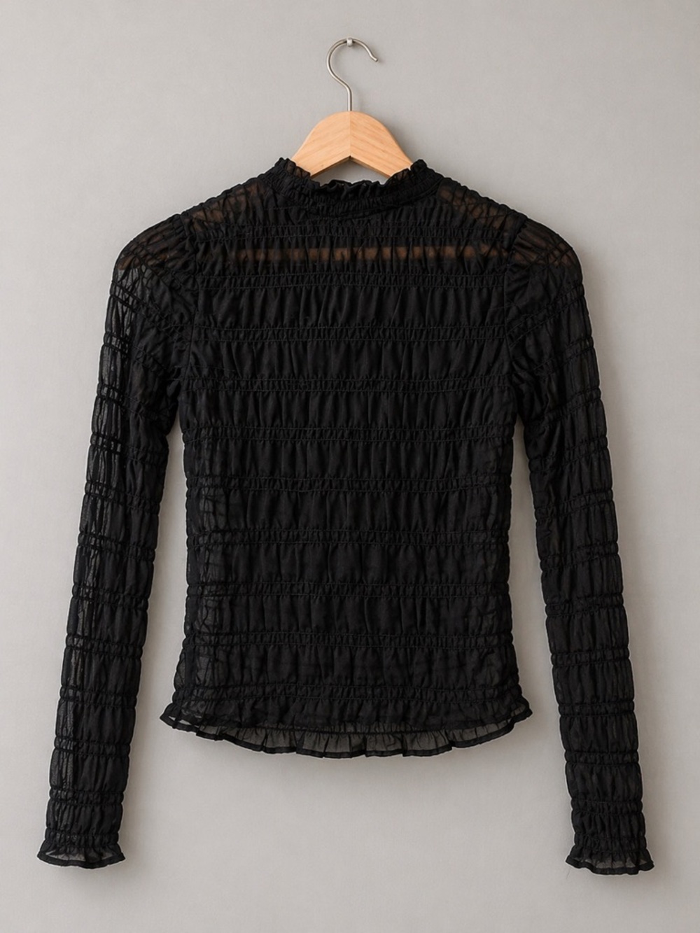 Divided H&M Blouse Women’s XSmall Black Sheer Top Mock Neck Stretch Long Sleeve
